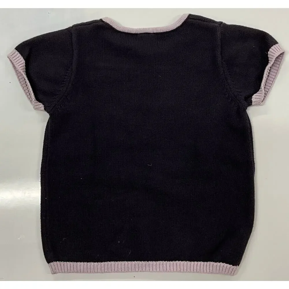 Girl's Gymboree Short Sleeve Sweater Sz 6 Navy Lilac Trim Embroidery Sequins